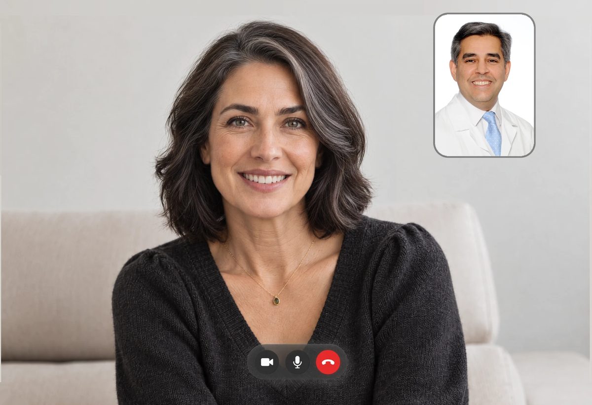 Frau im Videogespräch mit Dr. Kazem Nouri